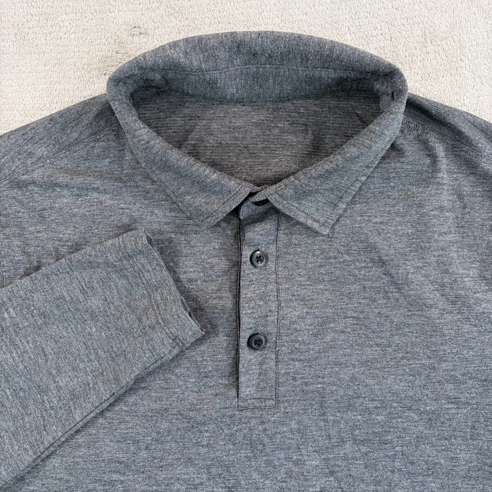Lululemon Evolution Performance Stretch Polo Shirt Men Medium Gray Long Sleeve